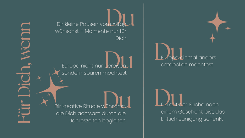 Emotional gestaltete Zielgruppenansprache mit typografischen Hervorhebungen des Wortes „Du“ und stimmiger Farbkomposition.