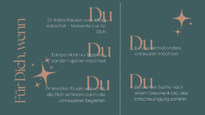 Zielgruppe – „Für Dich, wenn …“ Emotional gestaltete Zielgruppenansprache mit typografischen Hervorhebungen des Wortes „Du“ und stimmiger Farbkomposition.